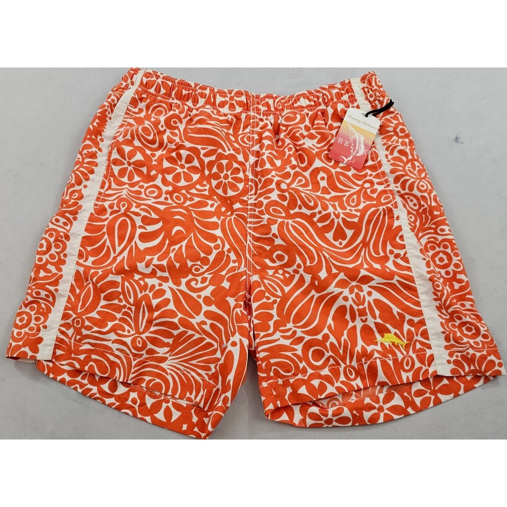 Tommy Bahama Relax Mens Swim Trunks Orange Floral Pockets Size M Medium NEW
